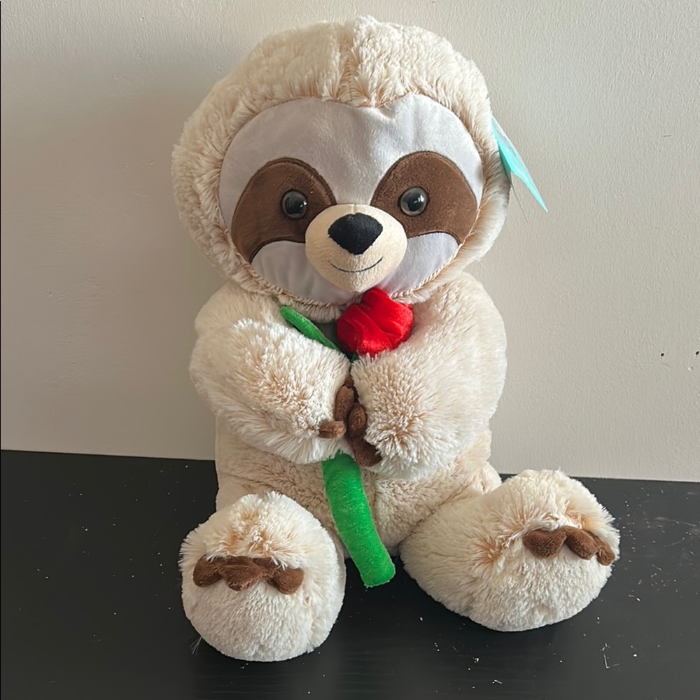 Plush Sloth Toy with Red Rose Plush